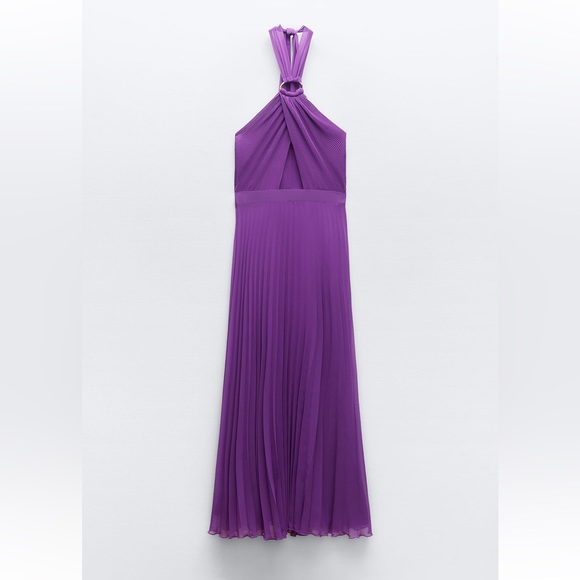 ZARA BLOGGERS FAVORITE CUT OUT PLEATED MIDI DRESS - Picture 8 of 11